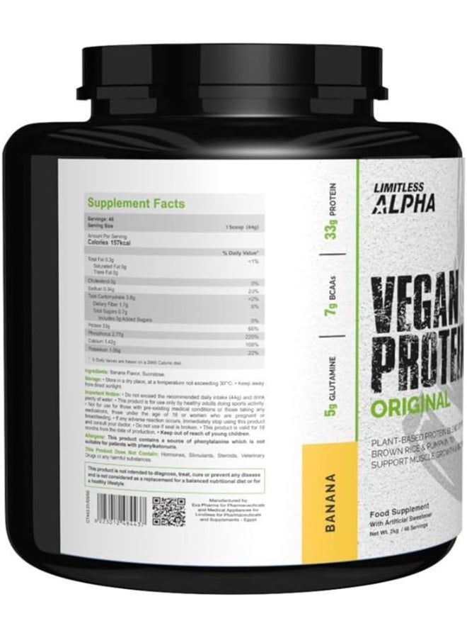 Alpha Vegan Protein Powder, Banana Flavor, Plant-Based Protein Blend, 7G Bcaas, Gluten & Soy Free, Easy Mix